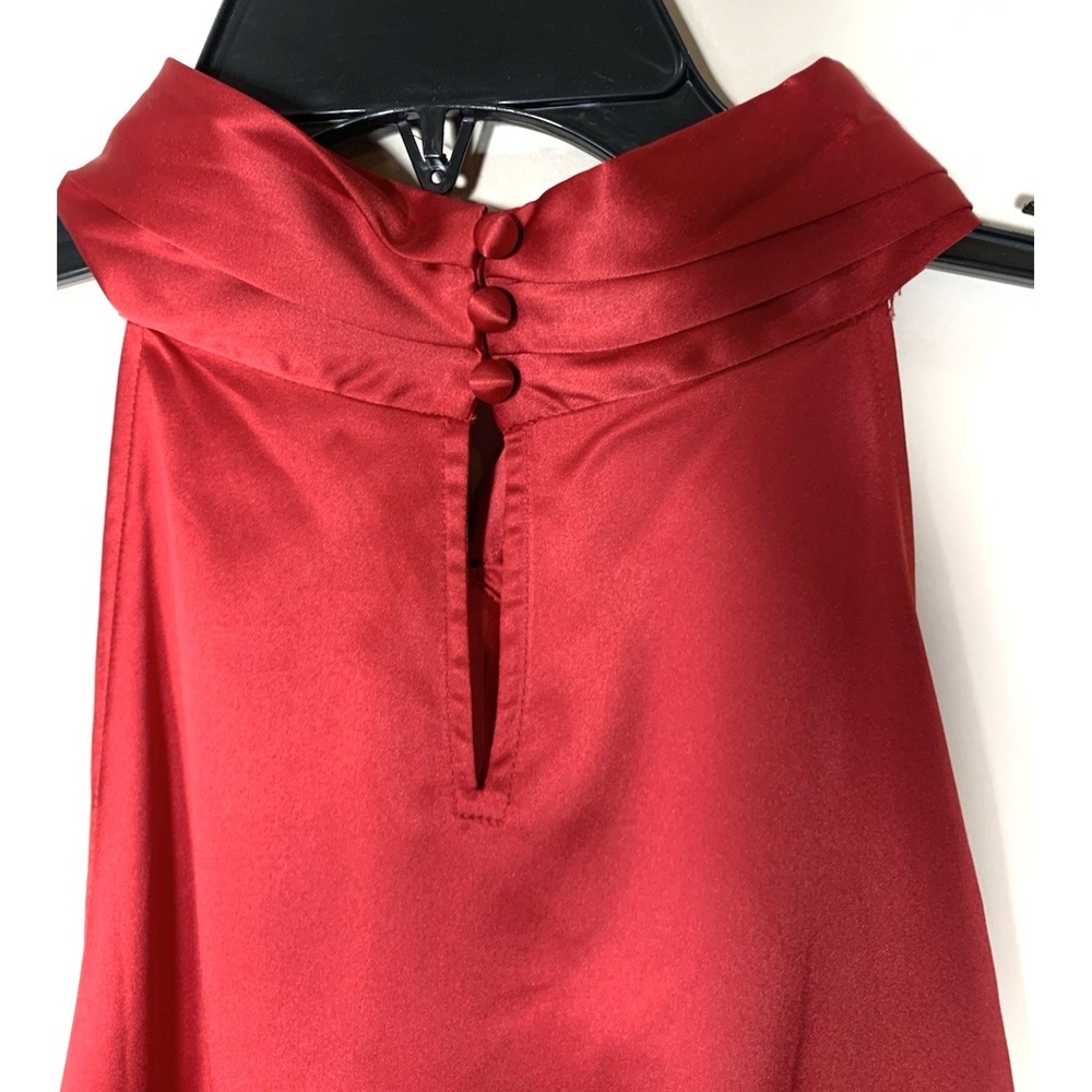 Ann Taylor Satin Halter Top Blouse Size 10 Ruby Red, Side Zip, Elegant Glam - Picture 11 of 12